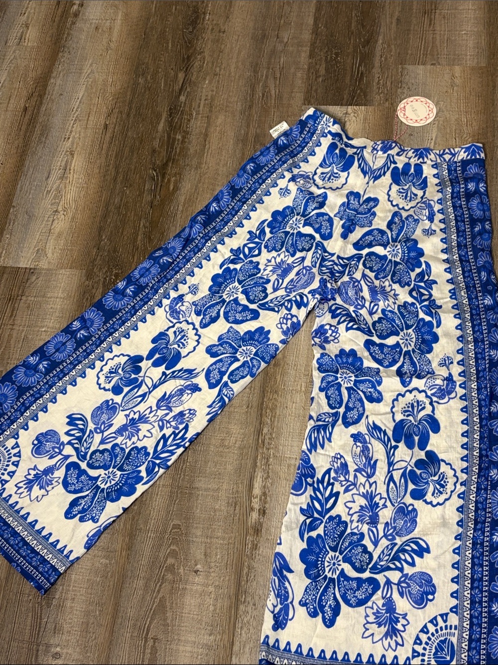 Umgee Blue & White Floral Wide-Leg Women’s Pants - Picture 4 of 5